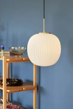 Hübsch Serene Pendel Ø 32 x H 47 cm - Glas/jern - Hvid/messingfarvet