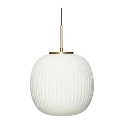 Hübsch Serene Pendel Ø 32 x H 47 cm - Glas/jern - Hvid/messingfarvet