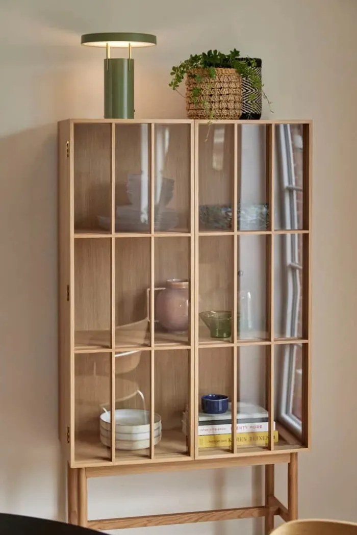 Hübsch Shoji Skab H 170 x B 34 x L 80 cm - MDF/egetræ/glas - Natur/klar