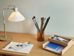 Hübsch Spot Bordlampe H 45 cm - Glas/jern - Hvid/khaki