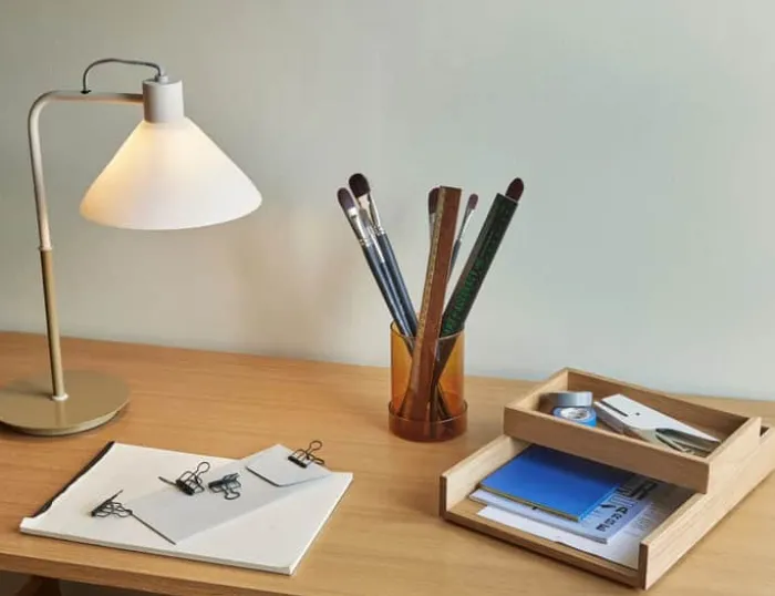 Hübsch Spot Bordlampe H 45 cm - Glas/jern - Hvid/khaki