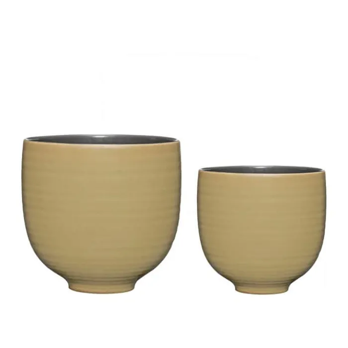Hübsch Yuka Potteskjuler - 2 stk. Ø 31/20 x H 30/21 cm - Keramik - Grøn