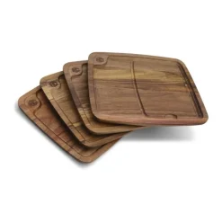 Hexclad Skære-/serveringsbræt - 4 stk. L 39 cm - Akacietræ - Natur