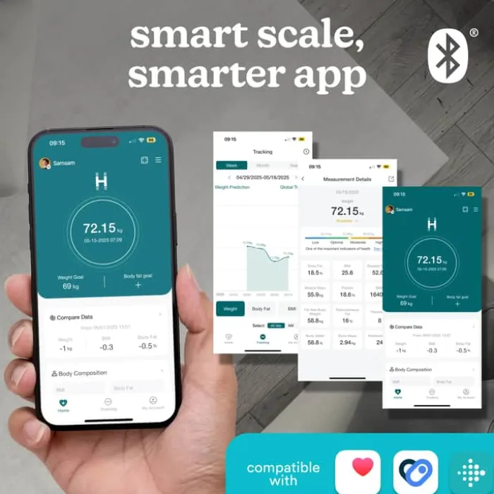HoMedics Kropsanalysevægt Max 180 kg - 13 målinger - App og Bluetooth