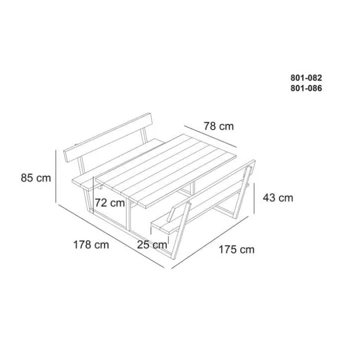 HORTUS Sif Bord-/bænksæt H 85 x B 175 x D 178 cm - Fyrretræ/stål - Sort