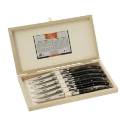 Jean Dubost Kniv - 6 stk. L 26 cm - Rustfrit stål/horn - Sort