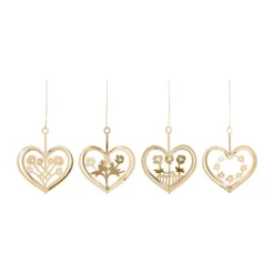 Jette Frölich Design Design Juleophæng Guldhjerter med blomster – 4 stk. H 6,5 x B 5,5 cm – Guld