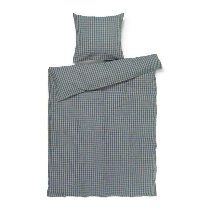 Juna Bæk&Bølge Sengetøj B 140 x L 220 cm - Økologisk bomuld - Blå/okker