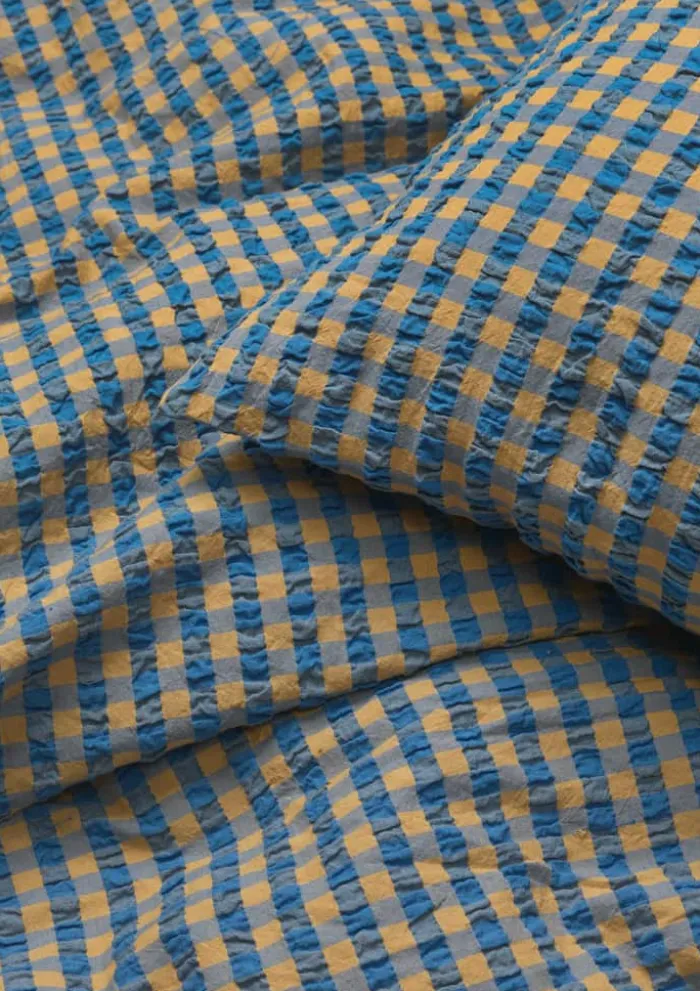 Juna Bæk&Bølge Sengetøj B 140 x L 220 cm - Økologisk bomuld - Blå/okker