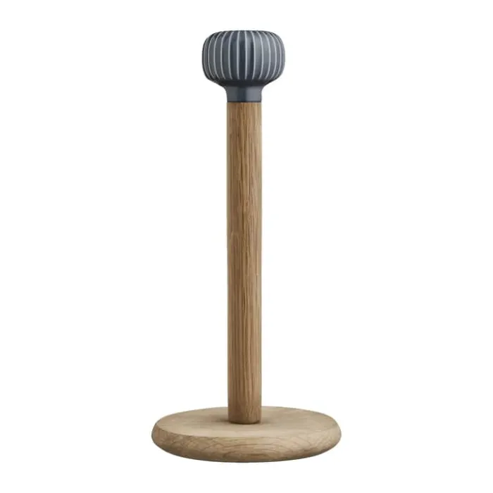Kähler Hammershøi Køkkenrulleholder H 31,5 cm - Olieret egetræ/porcelæn - Antracitgrå