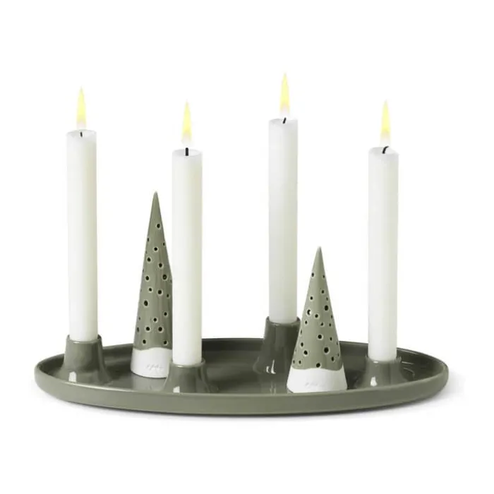 Kähler Nobili Adventsstage B 33 x L 13 cm - Benporcelæn - Olivengrøn