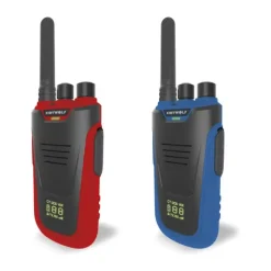 Kidywolf Walkie Talkie - 2 stk. 3 til 6 km rækkevidde - Genopladelig - Blå/rød