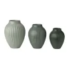 Knabstrup Keramik Riller Mini Vase - 3 stk. H 11/9,5/8 cm - Keramik - Ripple mat misty green/Celadon green/Dark green