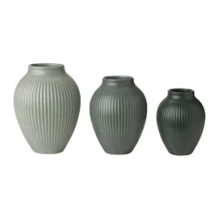 Knabstrup Keramik Riller Mini Vase - 3 stk. H 11/9,5/8 cm - Keramik - Ripple mat misty green/Celadon green/Dark green