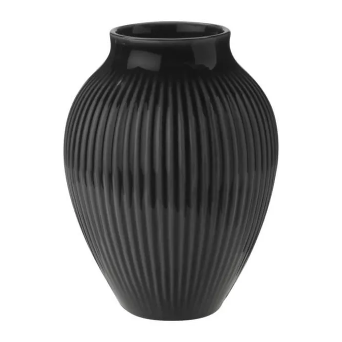 Knabstrup Keramik Riller Vase H 12,5 cm - Fajance - Sort