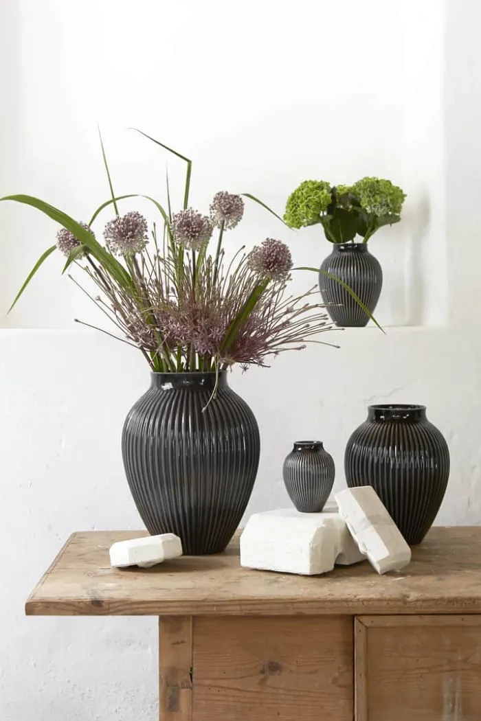 Knabstrup Keramik Riller Vase H 12,5 cm - Fajance - Sort