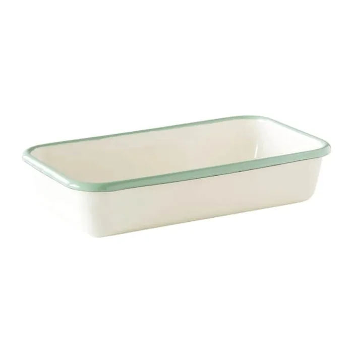 Kockums Jernverk Ovenfast fad B 13,5 x L 23 cm - Emaljeret stål - Cream Lux/Green