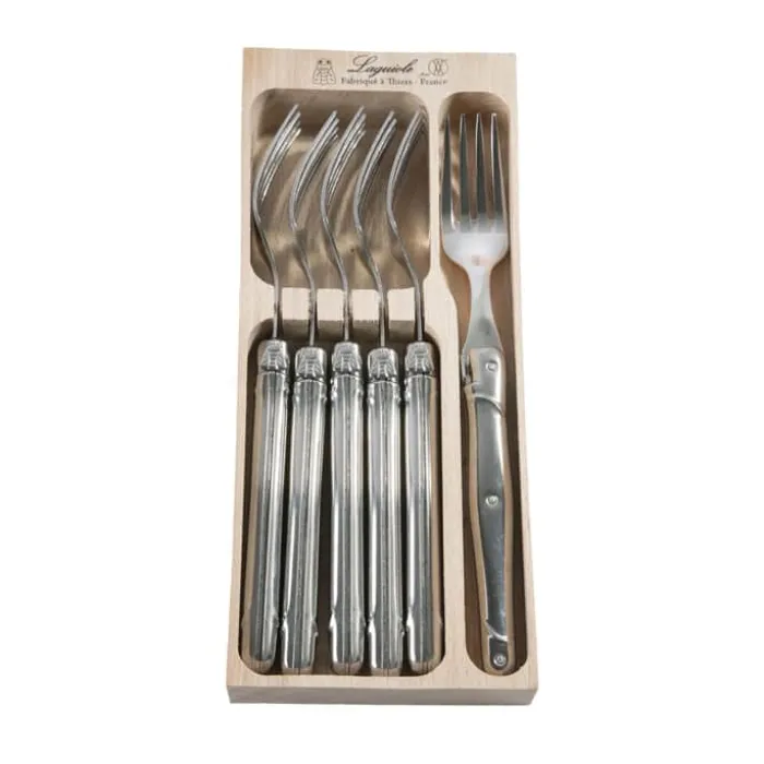 Laguiole Gaffel - 6 dele Rustfrit stål 18/8 - Blank