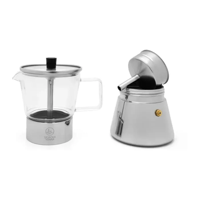 Leopold Vienna Espressokande 4 kopper - Rustfrit stål/glas - Sølvfarvet
