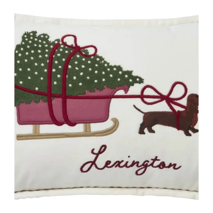 Lexington Holiday Collection 2025 Pyntepude - Hunde med slæde B 30 x L 50 cm - Økologisk bomuld - Hvid
