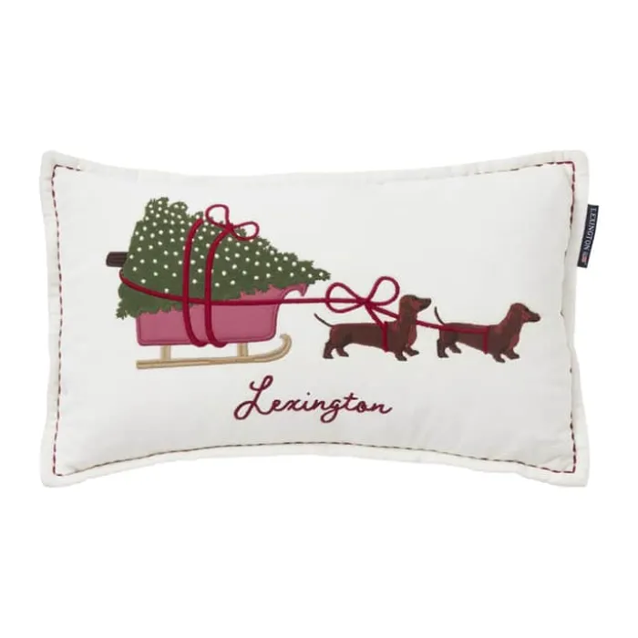 Lexington Holiday Collection 2025 Pyntepude - Hunde med slæde B 30 x L 50 cm - Økologisk bomuld - Hvid