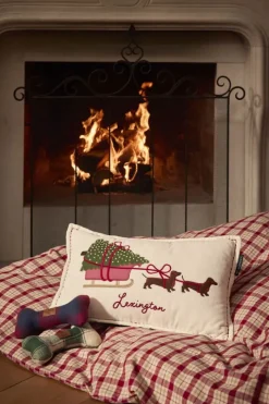 Lexington Holiday Collection 2025 Pyntepude - Hunde med slæde B 30 x L 50 cm - Økologisk bomuld - Hvid