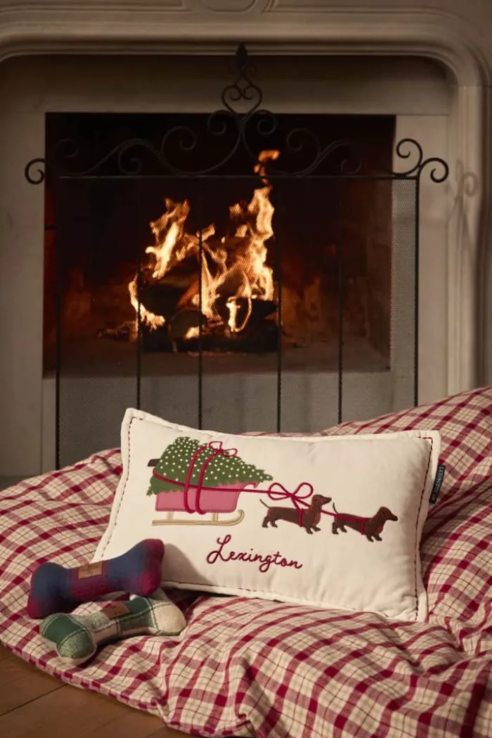 Lexington Holiday Collection 2025 Pyntepude - Hunde med slæde B 30 x L 50 cm - Økologisk bomuld - Hvid