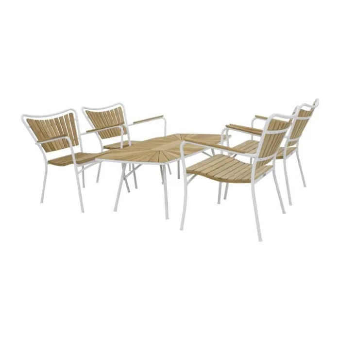 Mandalay Maguerit Loungesæt - 5 dele Aluminium/Teaktræ - Hvid