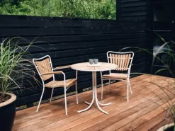 Mandalay Marguerit Cafébord H 68 x Ø 70 cm - Teaktræ/aluminium - Hvid