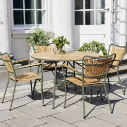 Mandalay Marguerit Havebord Ø 110 cm - Teaktræ/aluminium - Oliven grøn