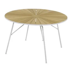 Mandalay Marguerit Havebord Ø 120 cm - Teaktræ/aluminium - Hvid