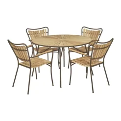 Mandalay Marguerit Havemøbelsæt - 5 dele Ø 120 x H 72 cm - Teaktræ/aluminium - Mocca