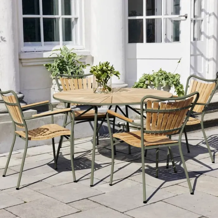 Mandalay Marguerit Havemøbelsæt - 5 dele Ø 110 x H 72 cm - Teaktræ/aluminium - Oliven