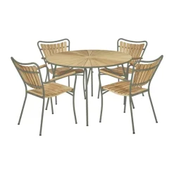Mandalay Marguerit Havemøbelsæt - 5 dele Ø 110 x H 72 cm - Teaktræ/aluminium - Oliven