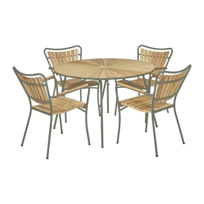 Mandalay Marguerit Havemøbelsæt - 5 dele Ø 110 x H 72 cm - Teaktræ/aluminium - Oliven