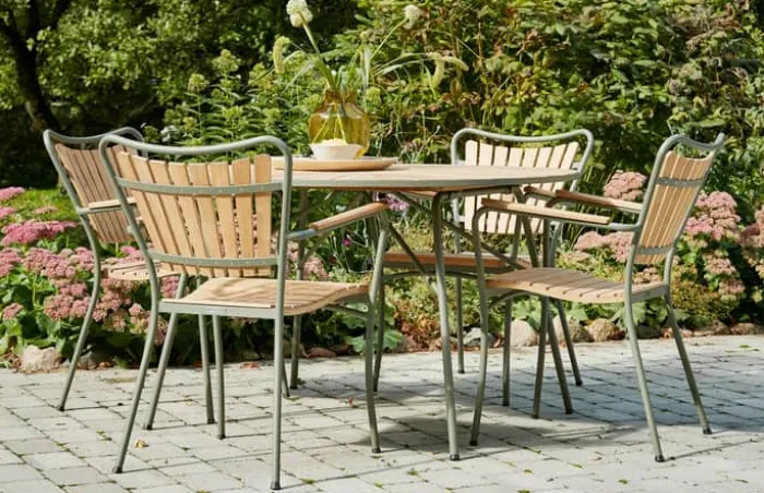 Mandalay Marguerit Havestol H 83/44,5 x D 41 x B 60 cm - Aluminium/teaktræ - Olivengrøn
