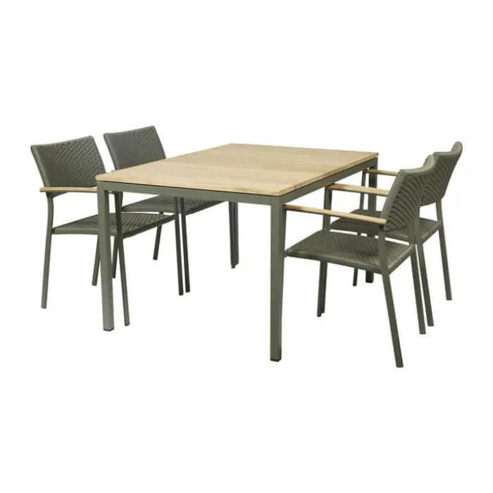 Mandalay Toscana & Siena Havemøbelsæt - 5 dele Teaktræ/aluminium/SunLoom - Olivengrøn