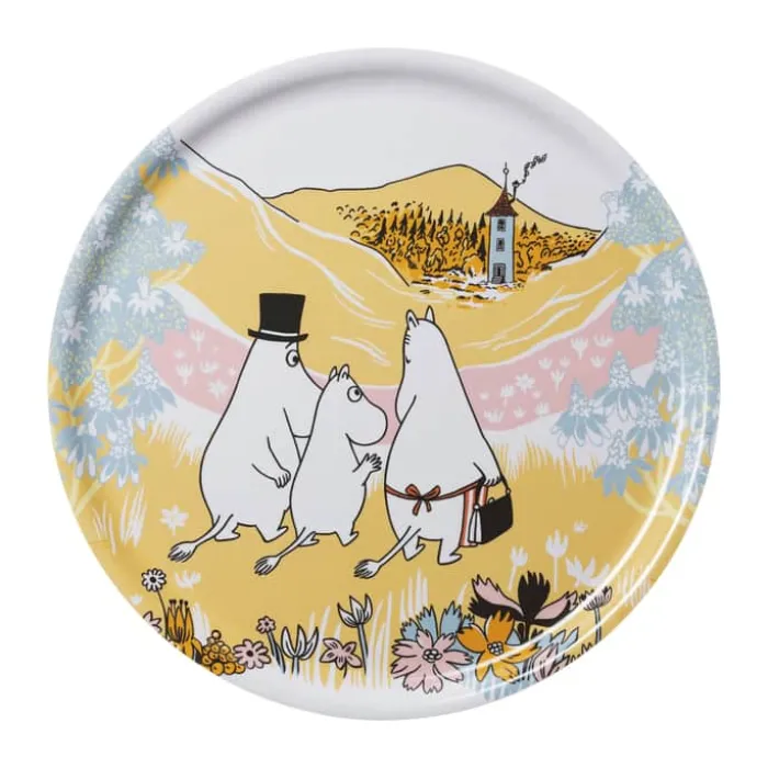 Moomin Arabia Serveringsbakke - Familietid Ø 35 cm - Træ/plastik - Gul