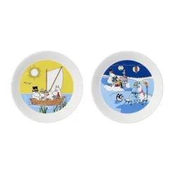 Moomin Arabia Tallerkensæt - Sejlads og Bål - 2 stk. Ø 19 - Vitroporcelæn -Multifarvet