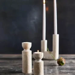 Muubs Minerva Fyrfadsstage - 2 stk. Ø 5,5 cm - Keramik - Creme