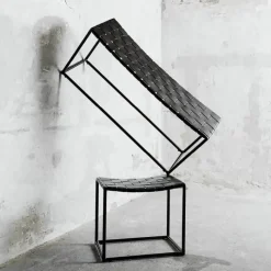 Muubs Soho Taburet H 42 x B 50 cm - Pulverlakeret jern/læder - Sort