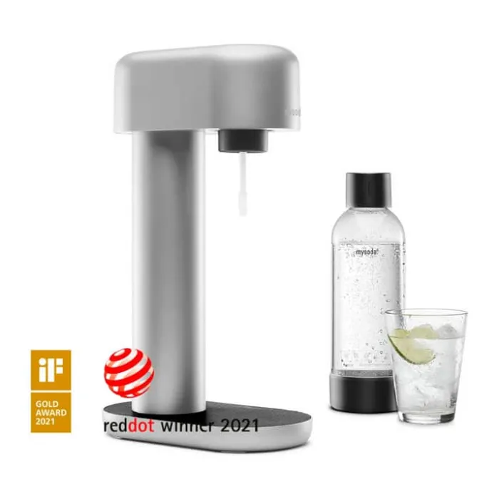 MySoda Ruby Sodavandsmaskine Inkl. 1 kulsyrepatron samt 2 vandflasker - Aluminium - Silver