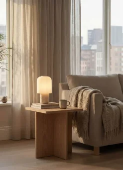 Novoform Tokyo Bordlampe Ø 16 x H 30 cm - Travertin/stål - Beige