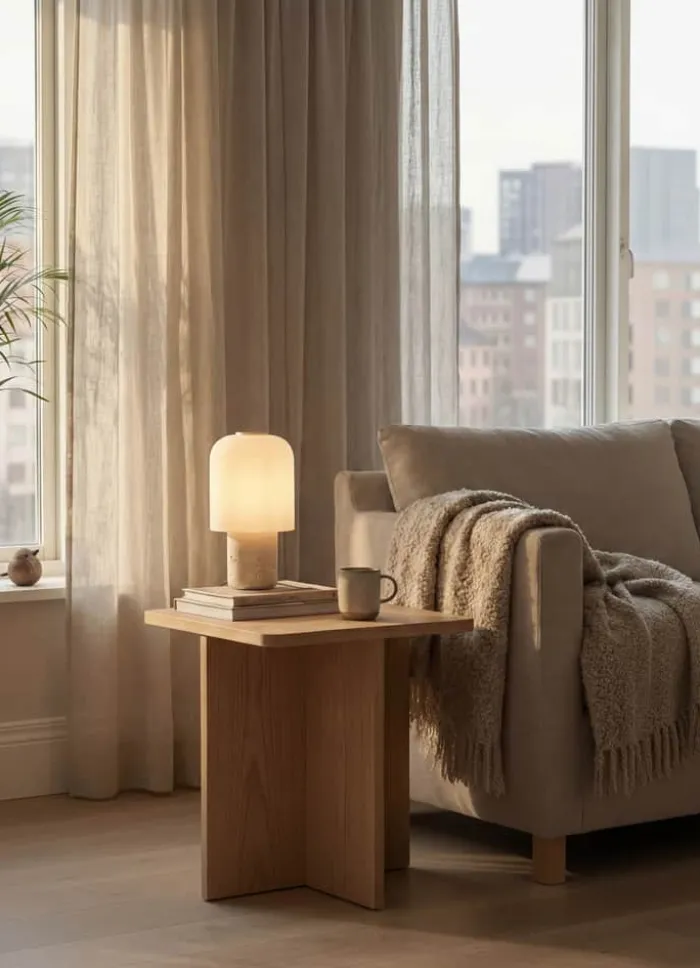Novoform Tokyo Bordlampe Ø 16 x H 30 cm - Travertin/stål - Beige