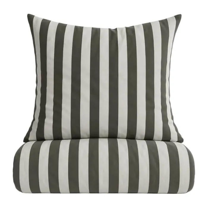 omhu Blok Strib Sengetøj B 140 x L 220 cm - Økologisk bomuld - Oliven/sand