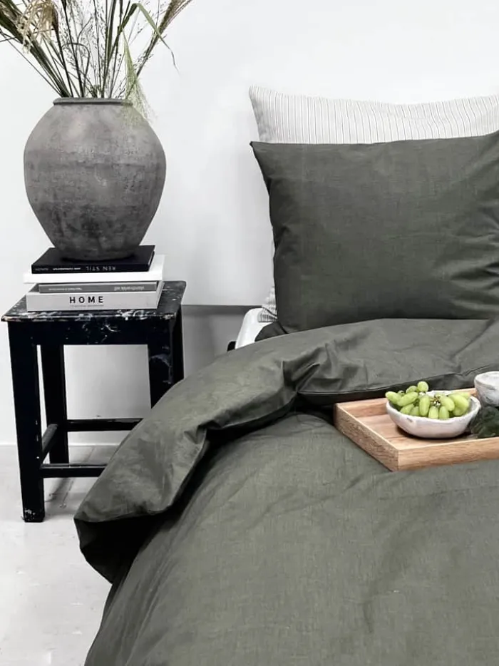 omhu Percale Sengetøj B 140 x L 220 cm - Økologisk bomuld - Oliven