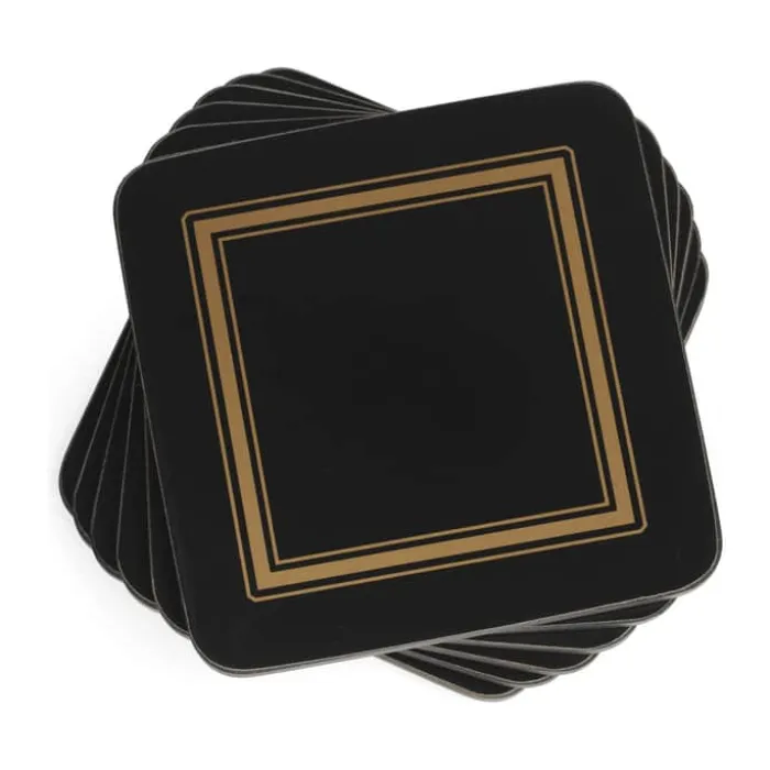 Pimpernel Pimpernel Glasbrikker - 6 stk. B 10,5 x L 10,5 cm - MDF/kork - Sort/guld