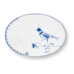 PIP Studio Blue Bird Tallerken B 21,8 x L 30 cm - Porcelæn - Hvid/blå