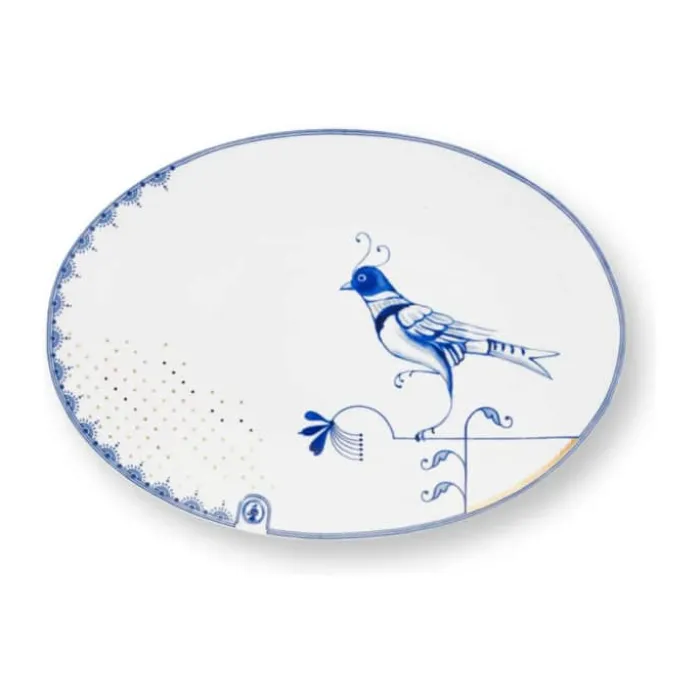 PIP Studio Blue Bird Tallerken B 21,8 x L 30 cm - Porcelæn - Hvid/blå