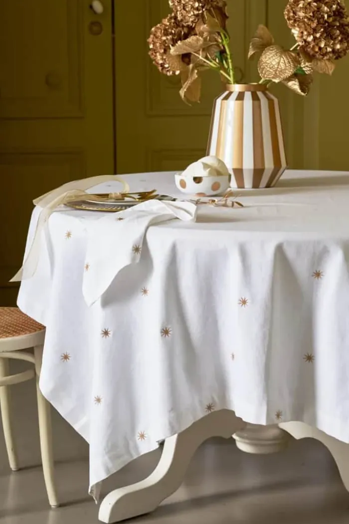 PIP Studio Dot Delight Dug B 160 x L 250 cm - Bomuld/linned - Hvid/guldfarvet